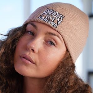 Assholes Live Forever Cream Beanie